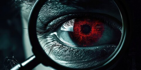 Close up of a person's eye with a magnifying glass