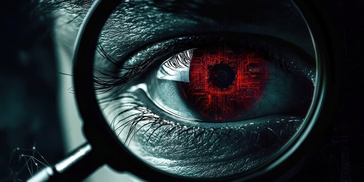 Close up of a person's eye with a magnifying glass - Powered by Adobe