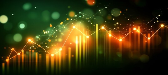 Abstract Financial Charts With Green Focus Banking And Growth Concept, Modern Blurred Design.