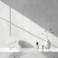 Minimalist White Marble Display with Mockup Decor and Sunlight