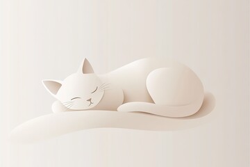 minimalist vector of cat curled up in sleeping pose on smooth light gray surface