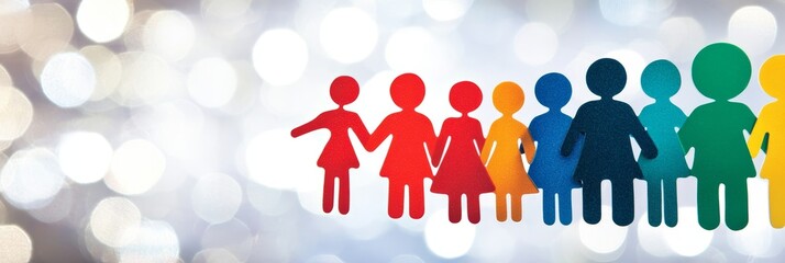 Colorful Paper Chain Of People On Defocused Background., Nonprofit And Social Services Theme.