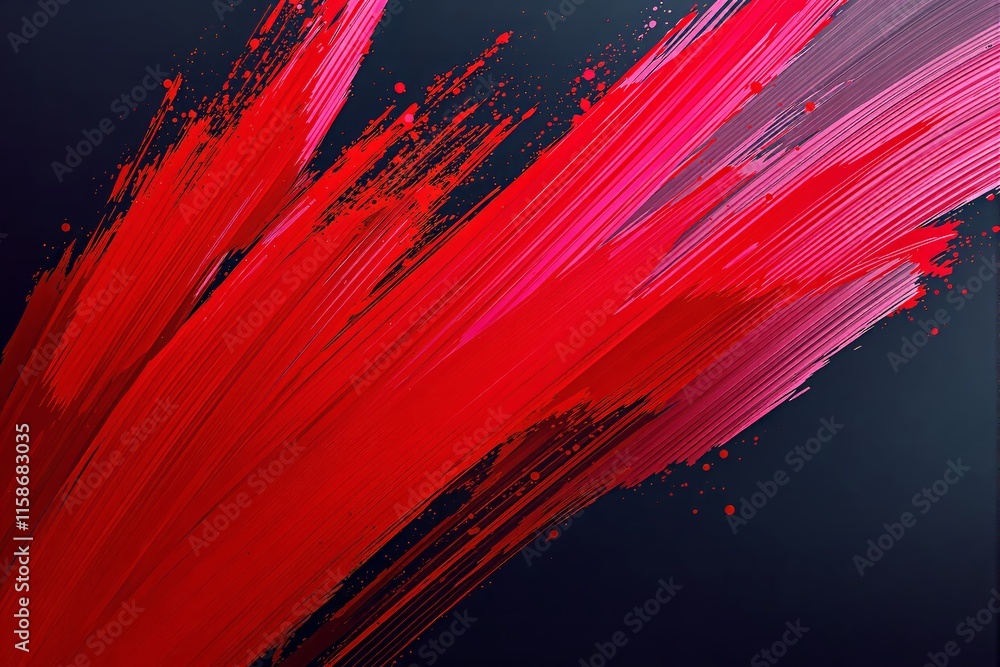 Poster dynamic red brushstrokes with splashes of pink on a dark minimalistic background. concept of creativ