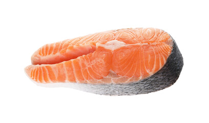Steak of fresh raw salmon isolated on white