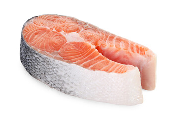 Steak of fresh raw salmon isolated on white