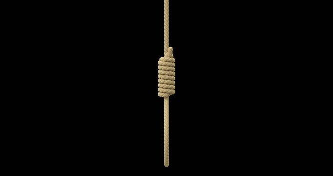 Rotation of hanging noose with shaggy and smooth rope - 3D animation seamlessly loopable isolated on transparent background