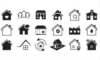 House set of linear icons. Buttons, pointers, home page, home screen, navigation, operating system, icon theme, various variations.