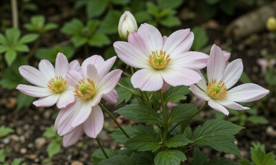 Fototapeta premium Japanese Anemone (Anemone hupehensis) Native to Japan, the Japanese Anemone features delicate, pale pink or white flowers that bloom in
