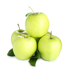 Many fresh green apples isolated on white