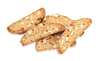 Traditional Italian almond biscuits (Cantucci) isolated on white, top view