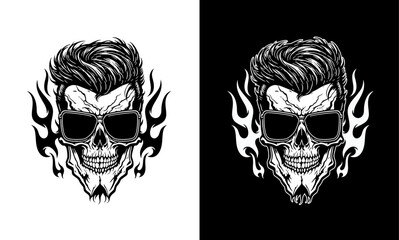 Vintage monochrome skull head, vector illustration