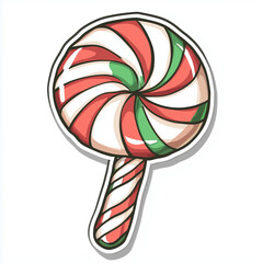 A Fun and Colorful Christmas Candy Sticker with Classic Holiday Colors and Playful Expression