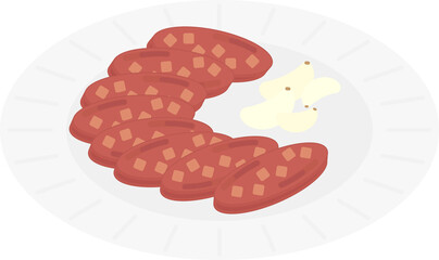 Grilled BBQ illustration of Taiwan, sausage in paper plate
