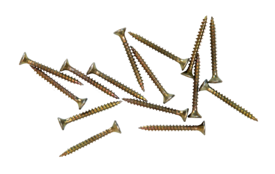 Self-tapping screws on a white isolated background close-up