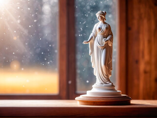 Serene Goddess Statuette by Window