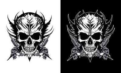 Vintage monochrome skull head, vector illustration