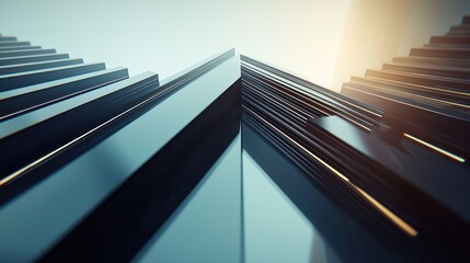 Obraz premium Abstract metallic stairs ascending towards light.