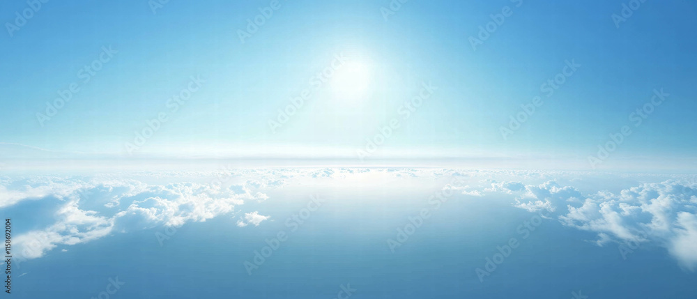 Poster bright and serene cartoon sky fading into a hazy horizon with fluffy clouds