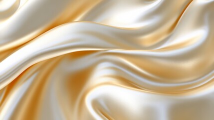 Fototapeta premium A smooth, flowing fabric in shades of cream and gold, showcasing luxurious silk-like textures and elegant draping.