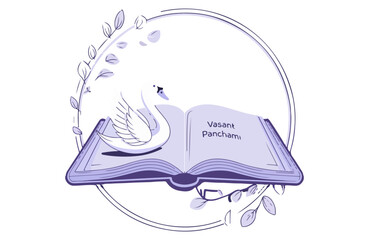 Symbolic artwork featuring an open book with a serene swan design and soft floral elements,