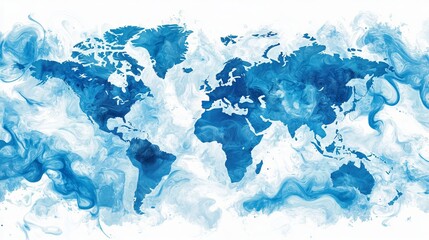 Obraz premium Bright Blue World Map in Modern Flat Design Isolated on White Background