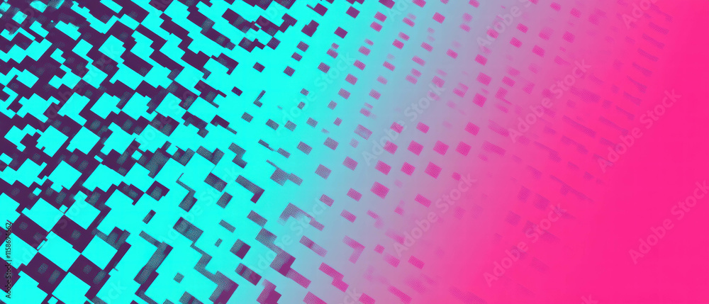 Poster checkerboard halftone pattern in cyan and magenta with vibrant contrast and depth