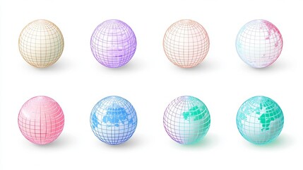 Fototapeta premium Vector Illustration of Striped 3D Globe Grid Spheres with Latitude and Longitude Line Grids