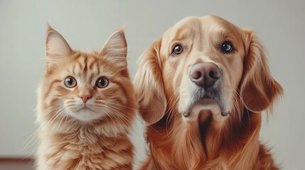 Close-up Photo: Gently Curious Cat and Dog Posing Together Indoors. AI Generated