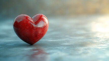 Obraz premium Minimalistic red heart on frosted surface.