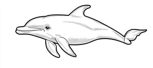Obraz premium Dolphin Outline, Coloring Book Page For Kids, Vector Illustration Of A Cute Aquatic Animal