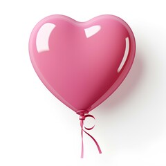 pink heart shaped balloon isolated on white background with shadow. heart shaped blow up balloon for Valentine's Day isolated on white bg. pink balloon full of love