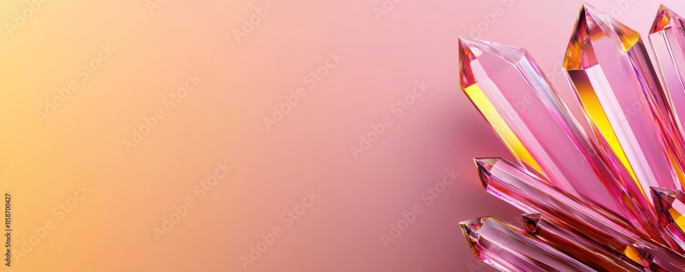 Poster a vibrant arrangement of pink crystals against a soft gradient background, creating an elegant and a