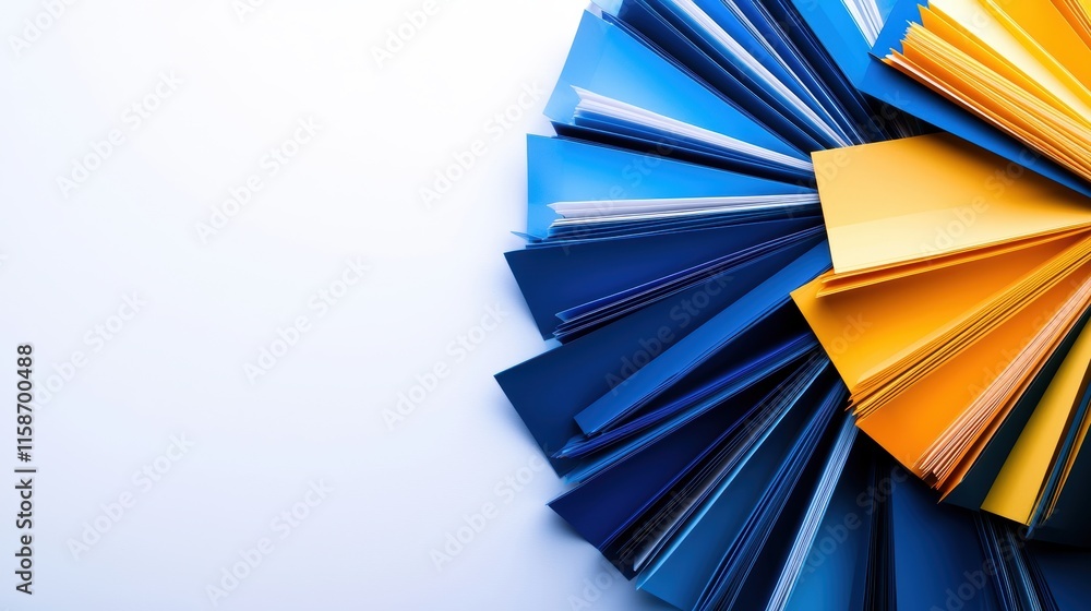 Poster a vibrant array of blue and yellow fabric swatches arranged in a circular pattern, showcasing variou