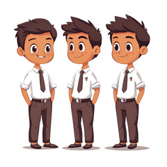 Fototapeta premium Three cartoon boys in school uniform.