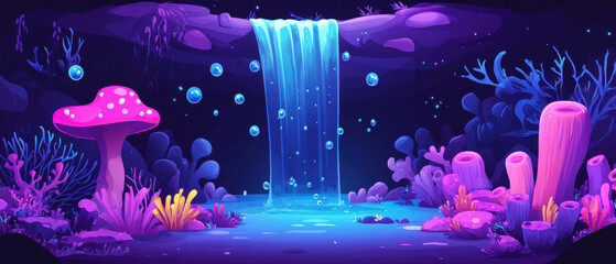Obraz premium Whimsical underwater waterfall cascading into a vibrant deep blue oasis
