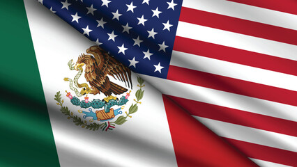 High Quality background with Two Flags of USA and Mexico