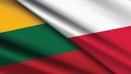 High Quality background with Two Flags of Poland and Lithuania
