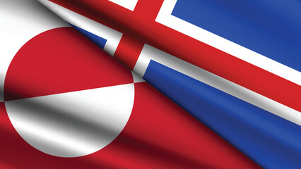 High Quality background with Two Flags of Iceland and Greenland