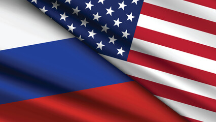 High Quality background with Two Flags of USA and Russia  