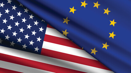 High Quality background with Two Flags of EU and USA  
