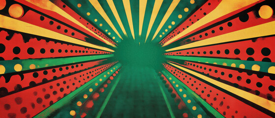 Fototapeta premium Pop art empty banner design with colorful rays and halftone effects for creative projects