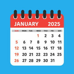 January 2025 Calendar Leaf. This flat-style calendar features a modern design showcasing the month of January 2025