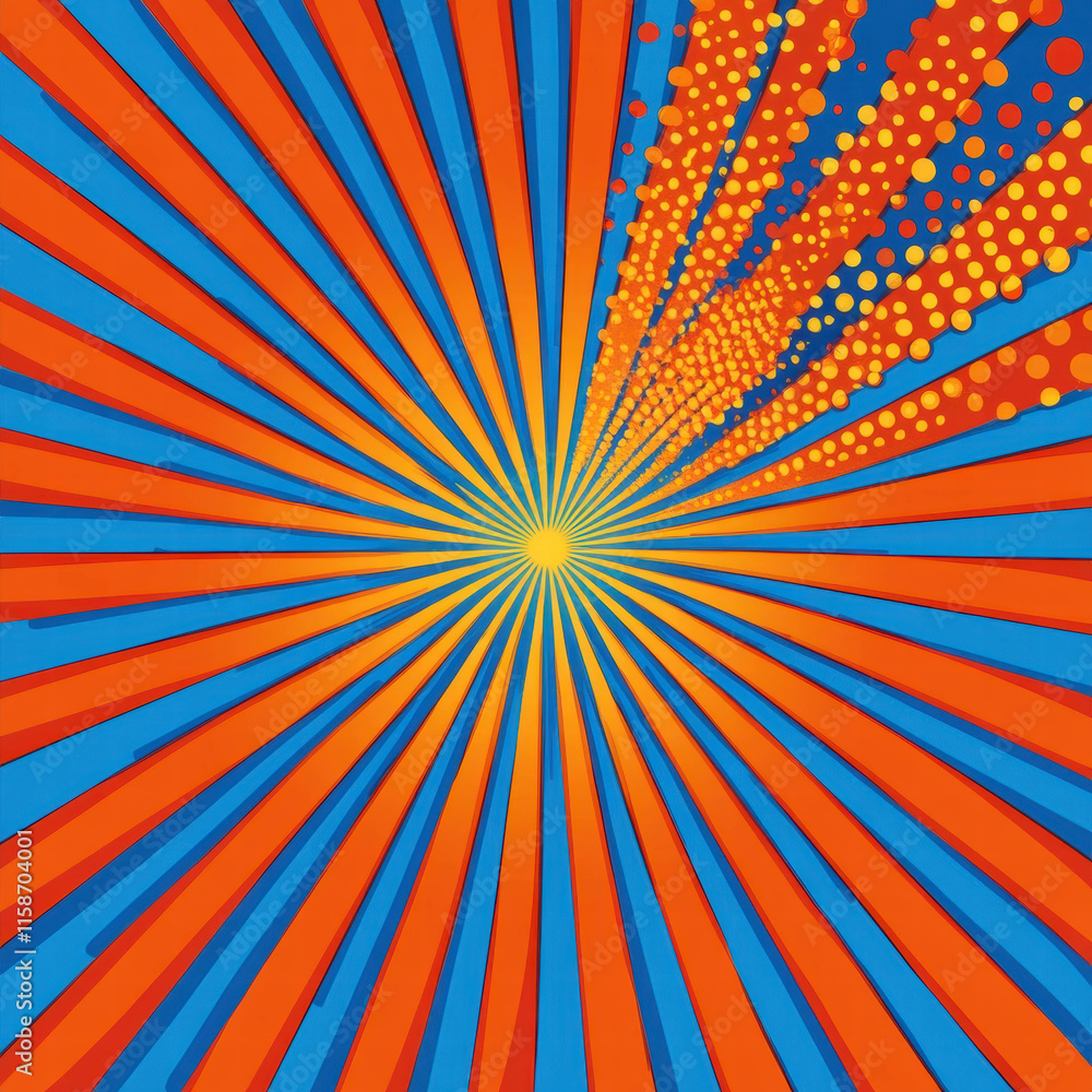 Poster Vibrant vector pop art banner with spiraling halftone dots in bold colors
