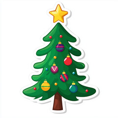 A Minimalist Christmas Tree Sticker with Colorful Decorations and a Star for Holiday Digital Projects