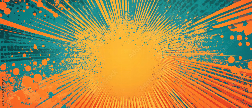 Aufkleber vector pop art empty banner with halftone effects in orange and blue gradient background