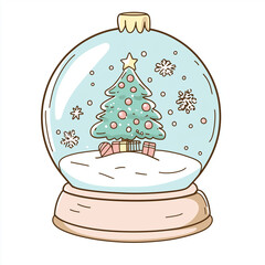 Magical Snow Globe Sticker with Christmas Tree and Snowflakes for Holiday-Themed Digital Projects