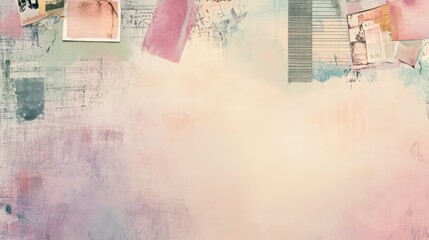 Fototapeta premium Pastel-toned collage background with vintage photos, textures, and papers.