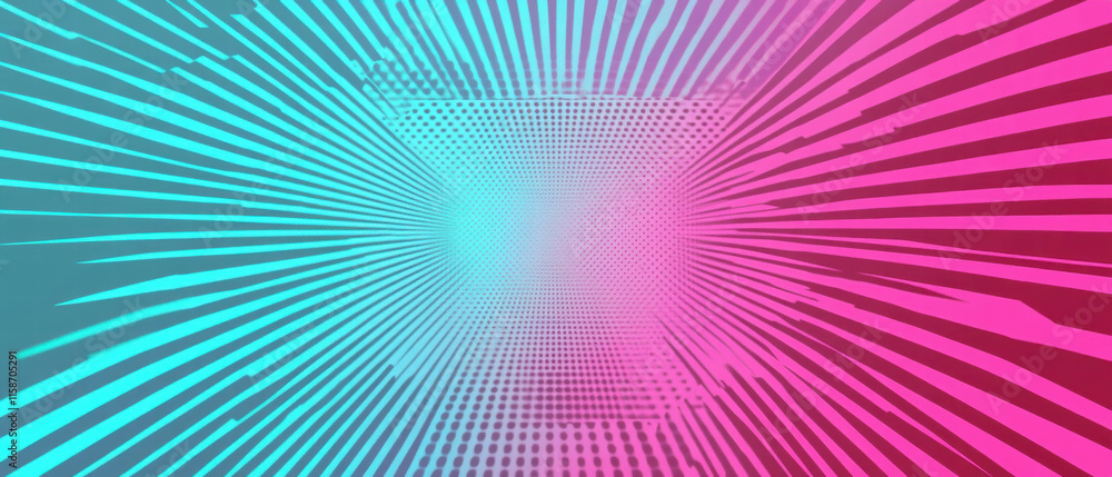 Aufkleber vivid pop art empty banner design with cyan and magenta halftone rays