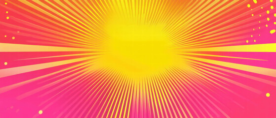 Obraz premium Vibrant pop art banner design with halftone effects and radiant pink and yellow stripes