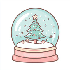 Festive and Cheerful Snow Globe Sticker with Christmas Tree and Falling Snowflakes for Digital Use